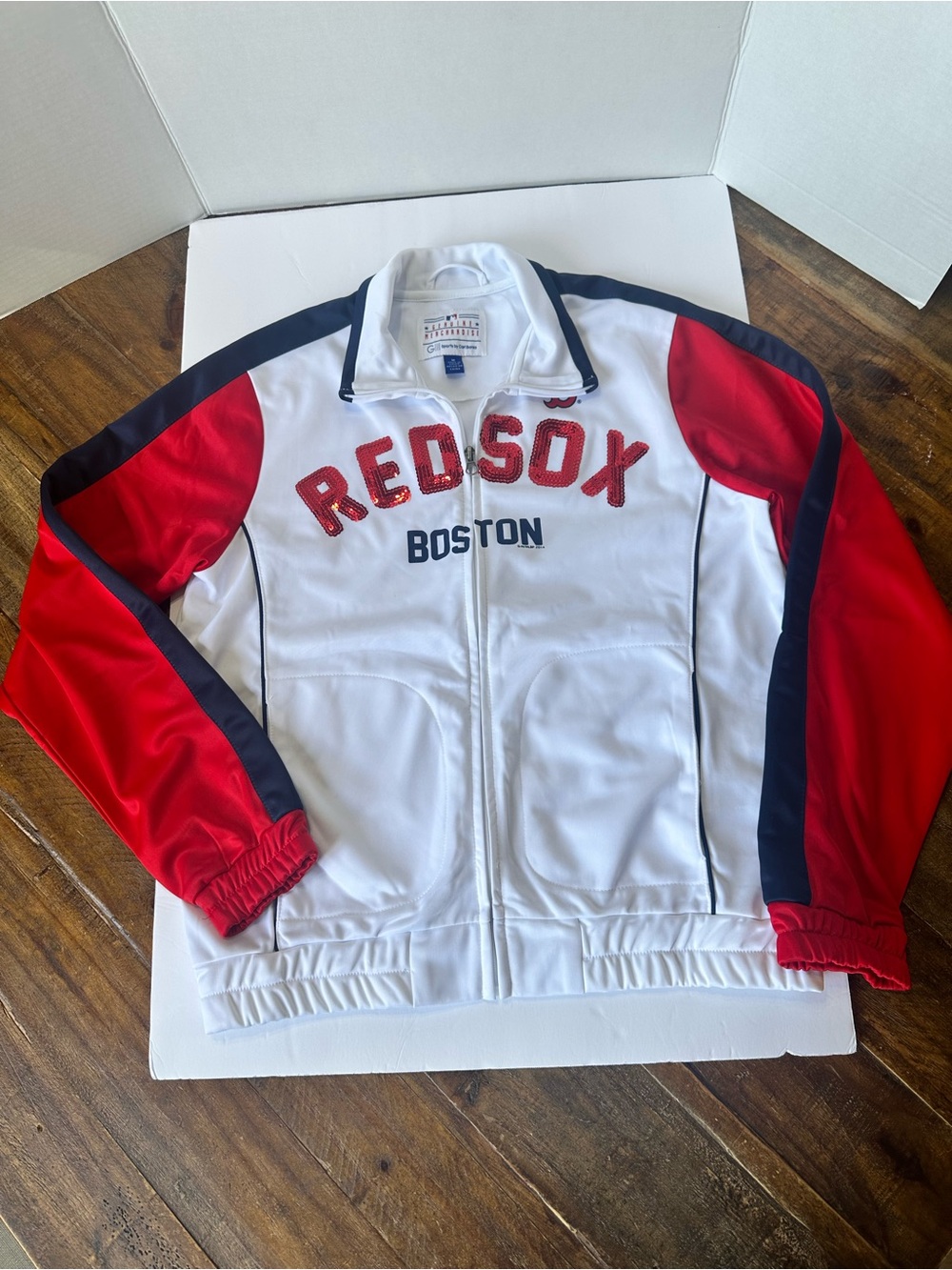 Women's Majestic White, Red & Navy Boston Red Sox Track Jacket